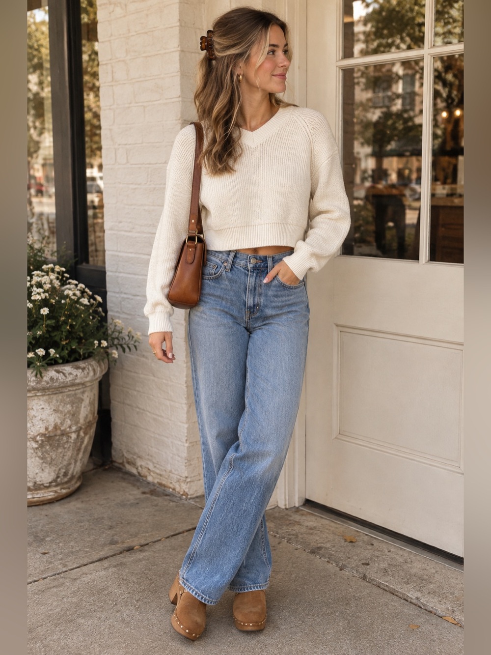 Zara Cropped Rib-Knit Viscose Blend Sweater in Ivory